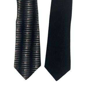 🔴 5 for $25! Vintage‎ 70’s Skinny Ties Set of 2 Black Red Silver Clip On